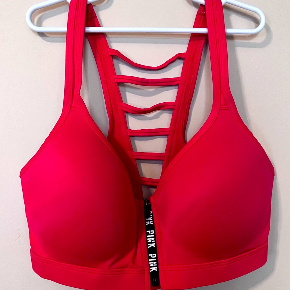 Victoria’s Secret PINK sports bra in Red ladder back front close